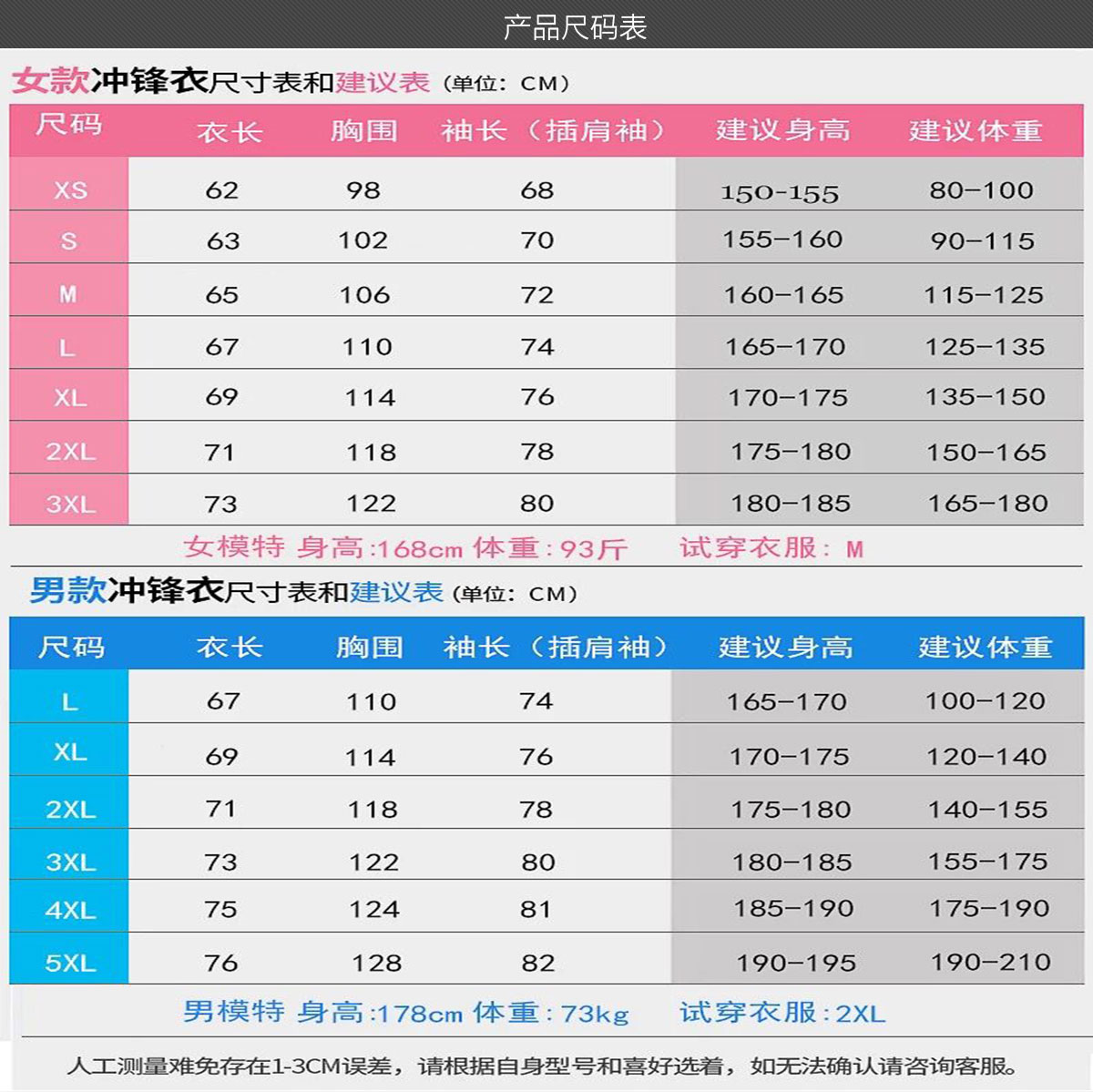 企業(yè)沖鋒衣定做的尺碼